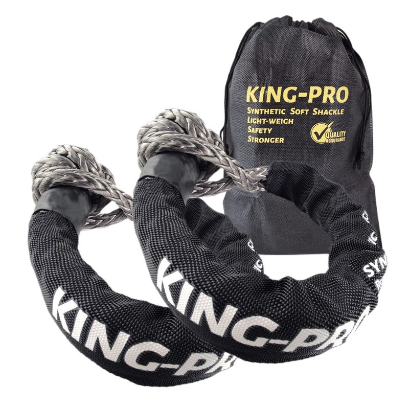 KING-PRO Synthetic Soft Shackle 1/2""x24"" Soft Shackle 42 000lbs Breaking Strength Recovery Rope Shackle with Protective Sleeves for Full-Size Truck Large SUVs Offroad Vehicels 2-Pack (Black-Gray) - Image 1